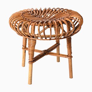 Otomana o taburete italiano Mid-Century de ratán y bambú atribuido a Franco Albini, años 60