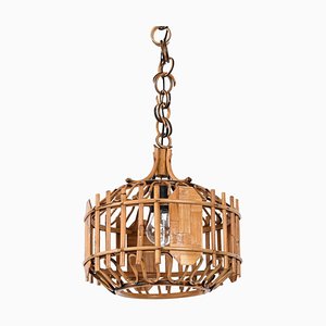 Mid-Century French Riviera Style Bambo & Rattan Rounded Pendant Lamp, 1960s