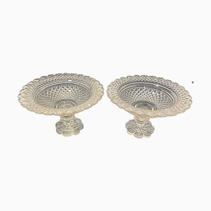 Dutch Crystal Footed Bowls with Diamond and Fan Cut, 1860s, Set of 2