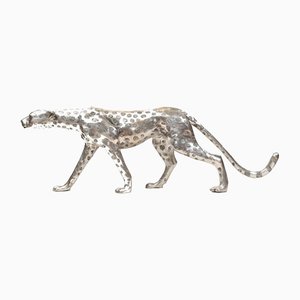 Large Art Deco Cheetah, 20th Century, Silver Bronze