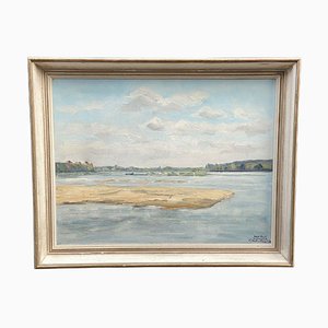 Jean Paul Guinegault, Seaside at Saint Mathurin, siglo XX, óleo sobre lienzo
