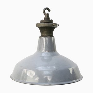 Vintage British Industrial Gray Enamel Pendant Light
