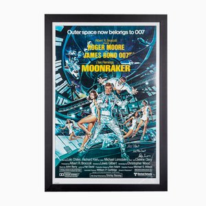 Poster originale del film 007 Moonraker di James Bond autografato da Roger Moore, 1979