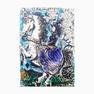 Pablo Picasso, Première édition de Toros y Toreros : Jacqueline en robe violette chevauchant un cheval, 1961, Lithographie originale