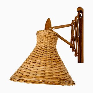 Danish Teak Sconce with Wicker Lampshade from Le Klint, 1960s