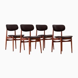Italian Brown Skai & Wood Dining Chairs by F.lli Reguitti, 1950s, Set of 4