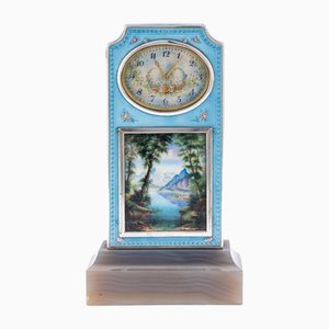 Swiss Silver and Guilloche Enamel Travel Clock, 1900s