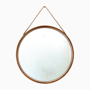 Round Mirror with Leather Strap by Uno & Östen Kristiansson for Luxus, 1960s