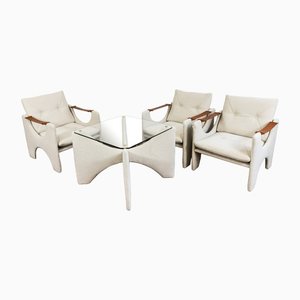 Armchairs & Coffee Table, Poland, 1975, Set of 4