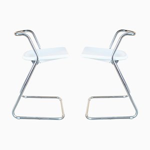 White Plastic and Chrome-Plated Metal Stools by C. Salocchi for Alberti, 1970s, Set of 2