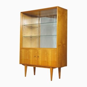 Mid-Century Cherrywood Showcase Cabinet with Mirror Glass, 1950s