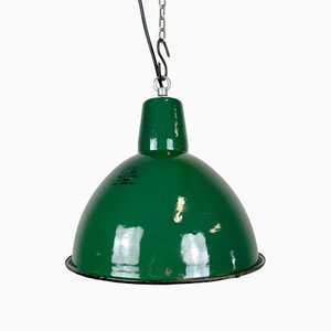 Lampe d'Usine Industrielle en Émail Vert de Polam, 1960s