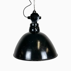 Schwarz emaillierte ostdeutsche Fabriklampe von LBD Veb Leuchtenbau, Dresden, 1950er