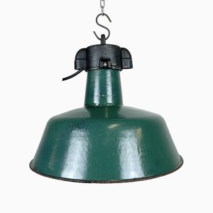 Industrial Green Enamel Factory Lamp with Cast Iron Top from Polam, 1960s