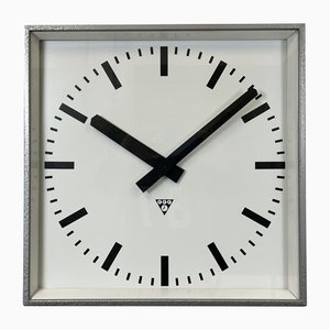 Large Grey Square Wall Clock from Pragotron, 1970s