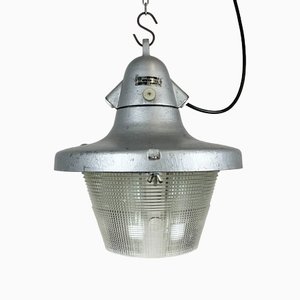 Lampada industriale in alluminio pressofuso con vetro a strisce di Elektrosvit, anni '50