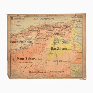 Vintage French Wall Map Vidal Lablache 11 Algeria & Tunisia, 1960s