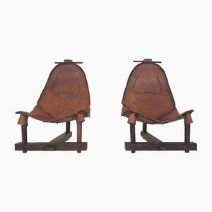 Saddle Leather Lounge Chairs, Brazil, 1960s, Set of 2
