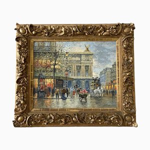 Antoine Blanchard, Evening on the Opera Square, 20th Century, Oil on Canvas, Framed