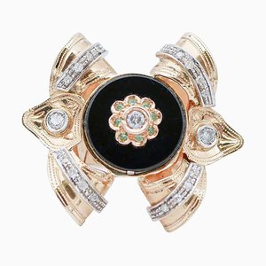 Onyx, Tsavorit, Diamanten & 14 Karat Roségold Ring
