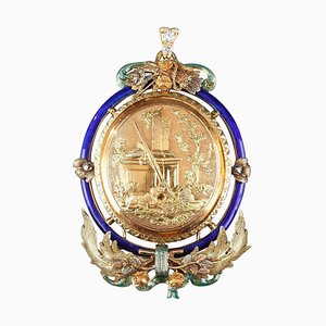 Louis XVI Style Pendant in Gold, Enamel, Diamond, 19th Century