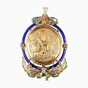 Pendentif Style Louis XVI en Or, Émail, Diamant, 19ème Siècle