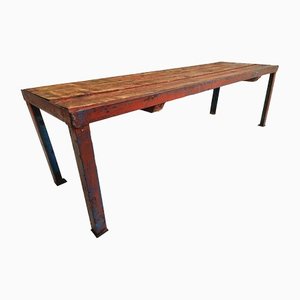 Banco de mesa auxiliar vintage de acero y madera