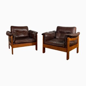 Brown Leather Club Armchairs by Niels Eilersen, Denmark, 1960s, Set of 2