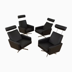 Mid-Century Danish Black Leather Recliner Lounge Chairs by Svend Skipper, 1980s, Set of 4