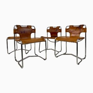 Italian Leather & Chrome Dining Chairs, 1960s, Set of 6