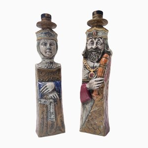 Bottiglie da liquore vintage in ceramica raffiguranti un re e una regina, anni '60, set di 2