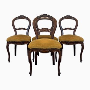 Vintage Italian Louis Philippe Style Chairs in Hand-Carved Blond Walnut, Set of 4