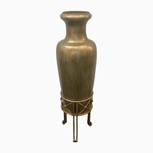 Grand Vase en Céramique avec Socle en Fer Forgé, Italie, 1950