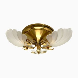 Hollywood Regency Brass and Glass Ceiling Lamp from Deknudt, 1970s