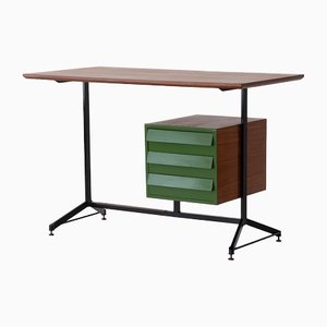 Vintage Italian Desk Table in Teak and Black Lacquered Iron, 1950s