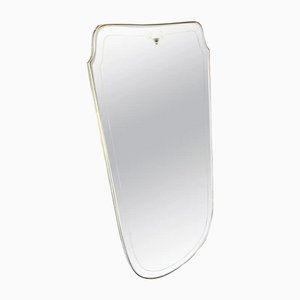 Italian Mid-Century Modern Brass and Glass Wall Mirror in the Style of Giò Ponti, 1950s