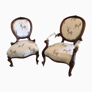 Chaises Victoriennes en Noyer Sculpté, 1860, Set de 2