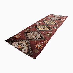 Vintage Turkish Bohemian Oushak Hallway Runner Rug in Wool