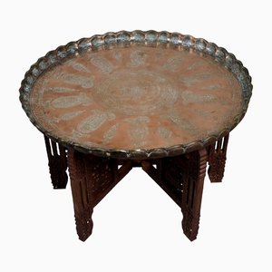 Bandeja de mesa otomana oriental islámica de cobre grabado, años 30