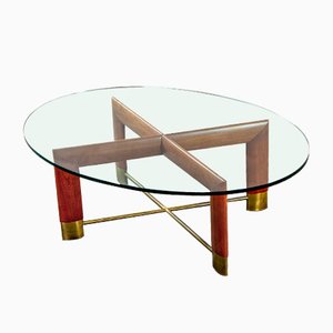 Brass, Wood, and Glass Table by Daniela Puppa for Fontana Arte, 1980s