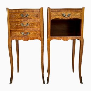 Vintage French Bedside Tables in Marquetry and Bronze Hardware, 1920, Set of 2