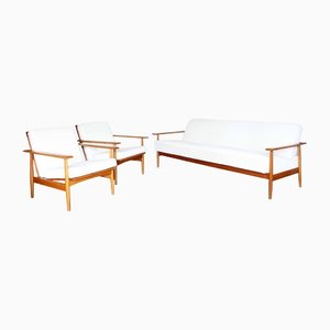 Scandinavian Sofa, Armchairs, and Table, 1960s, Set of 3
