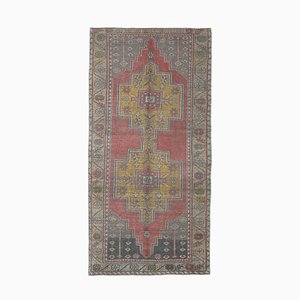 Turkish Pink and Yellow Wool Wide Runner Rug