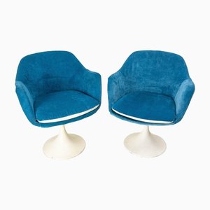 Mid-Century French Metal and Velvet Tulip Foot Armchairs, 1970, Set of 2