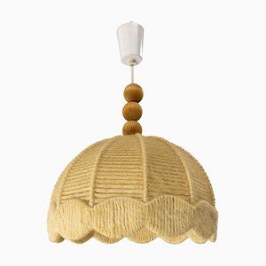 French Wool on Metallic Frame Chandelier Ceiling Pendant, 1970s