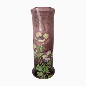 Vaso Art Nouveau in vetro smaltato con fiori, Francia, fine XIX secolo