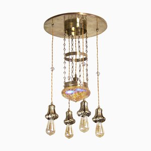 Art Nouveau Chandelier with Iridescent Shade from Loetz, 1900s