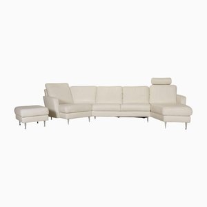 Cream Leather Corner Sofa & Ottoman by Willi Schillig, Set of 2