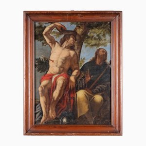 Artista de escuela italiana, dos santos, siglo XVIII, óleo sobre lienzo, enmarcado