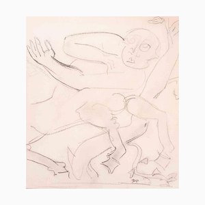 Raymond Veysset, Drawing for Sculpture, Original Carbon Pencil Drawing, Mid-20th Century
